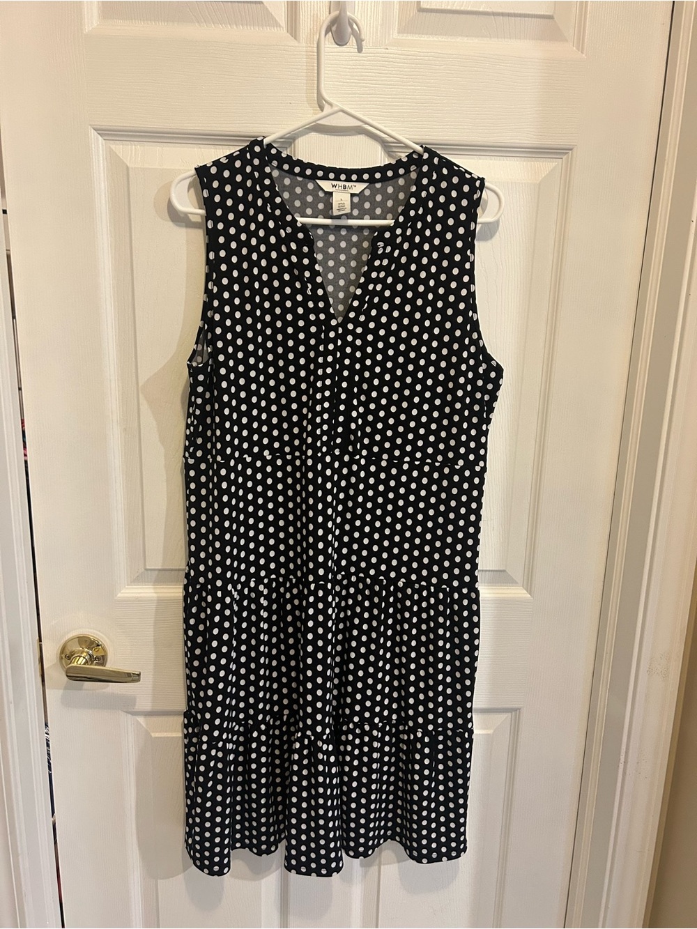 White House Black Market Black and White Polka Dot Sleeveless Tiered Mini Dress